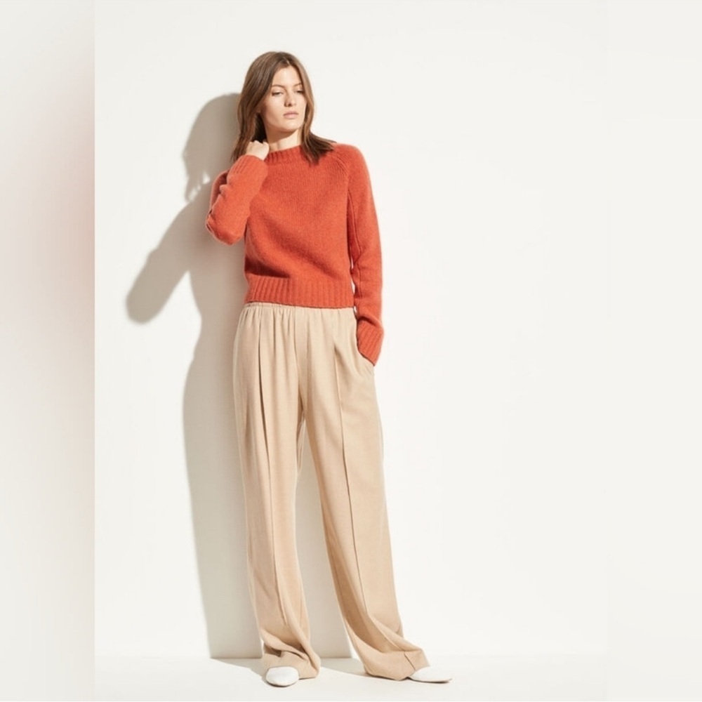 VINCE Cashmere Shrunken Mock Neck Sweater in Heather Blood Orange, Size XS